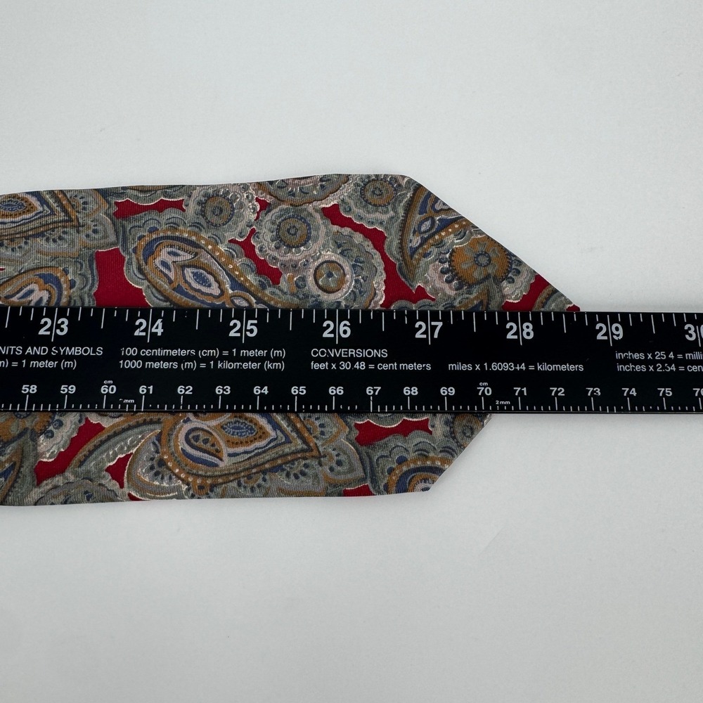 VTG Christian Dior Monsieur Paisley Silk Tie Red Gold Classic Made in USA Italy - Picture 7 of 8